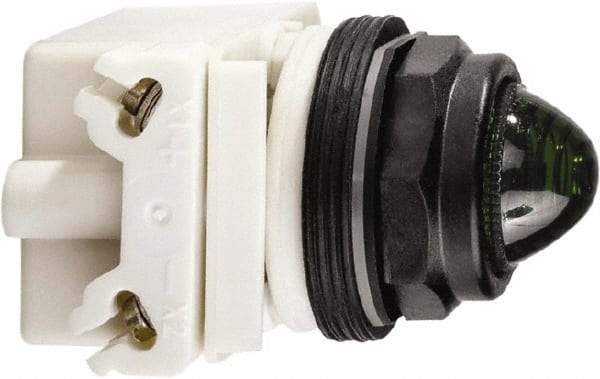 Schneider Electric - 24 VAC/DC Green Lens LED Pilot Light - Round Lens, Screw Clamp Connector, 54mm OAL x 42mm Wide, Vibration Resistant - A1 Tooling