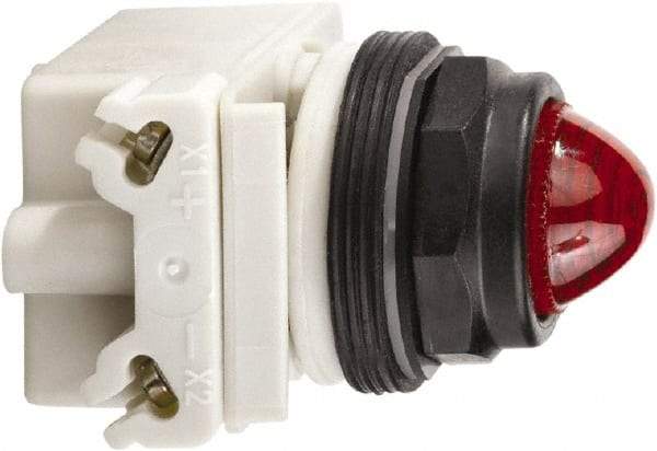 Schneider Electric - 120 VAC Red Lens Incandescent Pilot Light - Round Lens, Screw Clamp Connector, 54mm OAL x 42mm Wide, Vibration Resistant - A1 Tooling