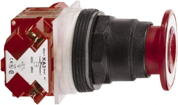 Schneider Electric - 30mm Mount Hole, Extended Mushroom Head, Pushbutton Switch with Contact Block - Round, Red Pushbutton, Maintained (MA) - A1 Tooling