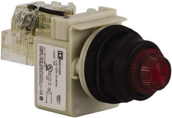 Schneider Electric - 110 VAC at 50/60 Hz via Transformer, 120 VAC at 50/60 Hz via Transformer Red Lens Press-to-Test Indicating Light - Round Lens, Screw Clamp Connector, Corrosion Resistant, Dust Resistant, Oil Resistant - A1 Tooling