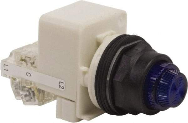 Schneider Electric - 120 V Blue Lens LED Pilot Light - Round Lens, Screw Clamp Connector, 54mm OAL x 42mm Wide, Vibration Resistant - A1 Tooling