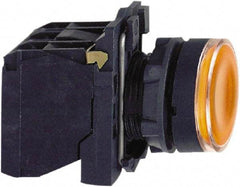 Schneider Electric - 22mm Mount Hole, Flush, Pushbutton Switch with Contact Block - Round, Orange Pushbutton, Illuminated, Momentary (MO) - A1 Tooling