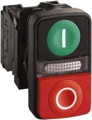 Schneider Electric - 22mm Mount Hole, Extended Straight, Flush, Pushbutton Switch Only - Rectangle, Green and Red Pushbutton, Illuminated, Momentary (MO), On-Off, Shock and Vibration Resistant - A1 Tooling