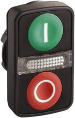 Schneider Electric - 22mm Mount Hole, Flush, Pushbutton Switch Only - Rectangle, Green and Red Pushbutton, Illuminated, Momentary (MO), On-Off, Shock and Vibration Resistant - A1 Tooling