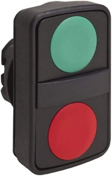 Schneider Electric - 22mm Mount Hole, Extended Straight, Flush, Pushbutton Switch Only - Rectangle, Green and Red Pushbutton, Nonilluminated, Momentary (MO), On-Off, Shock and Vibration Resistant - A1 Tooling