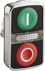 Schneider Electric - 22mm Mount Hole, Extended Straight, Flush, Pushbutton Switch Only - Rectangle, Green and Red Pushbutton, Illuminated, Momentary (MO), On-Off, Shock and Vibration Resistant - A1 Tooling