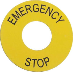 Schneider Electric - Round, PVC Legend Plate - Emergency Stop - Yellow Background, 60mm Hole Diameter - A1 Tooling