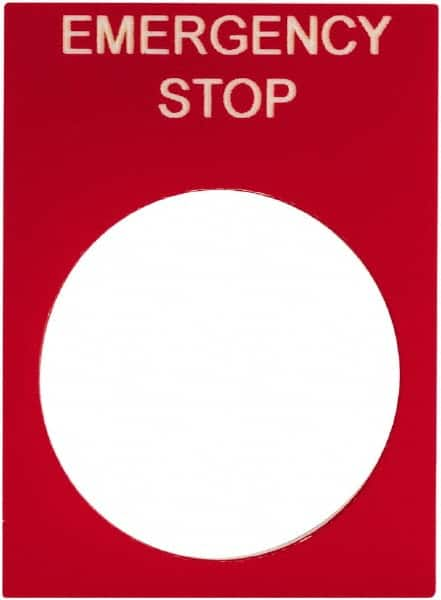 Schneider Electric - Rectangular, PVC Legend Plate - Emergency Stop - Red Background, White Letters, 22mm Hole Diameter, 30mm Wide x 40mm High - A1 Tooling