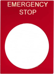 Schneider Electric - Rectangular, PVC Legend Plate - Emergency Stop - Red Background, White Letters, 22mm Hole Diameter, 30mm Wide x 40mm High - A1 Tooling