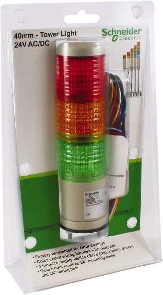 Schneider Electric - LED Lamp, Green, Red and Amber, Steady, Preassembled Stackable Tower Light Module Unit - 24 VAC/VDC, 75 Milliamp, Base Mount - A1 Tooling