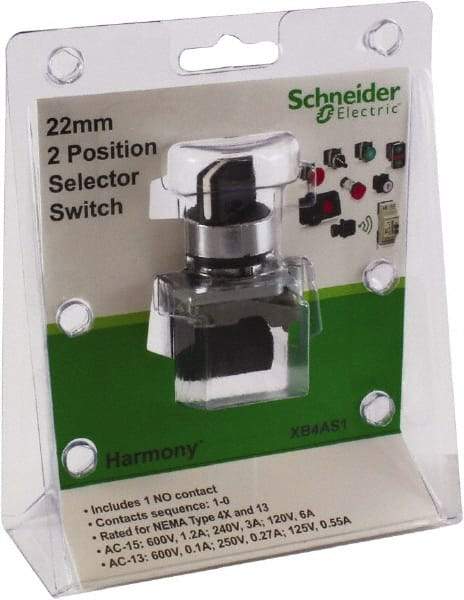 Schneider Electric - 22mm Mount Hole, 2 Position, Lever Operated, Selector Switch with Contact Blocks - Black, Maintained (MA), Nonilluminated, 1 Contact Block - A1 Tooling