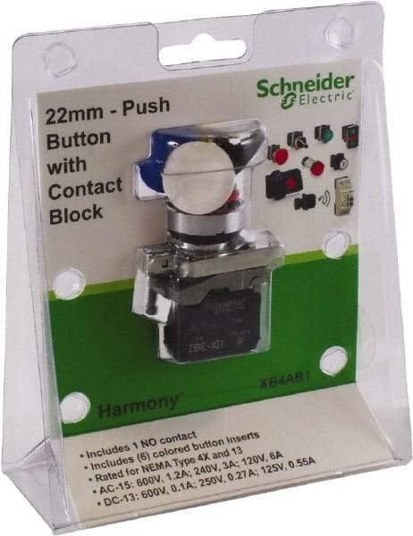 Schneider Electric - 22mm Mount Hole, Pushbutton Switch with Contact Block - A1 Tooling