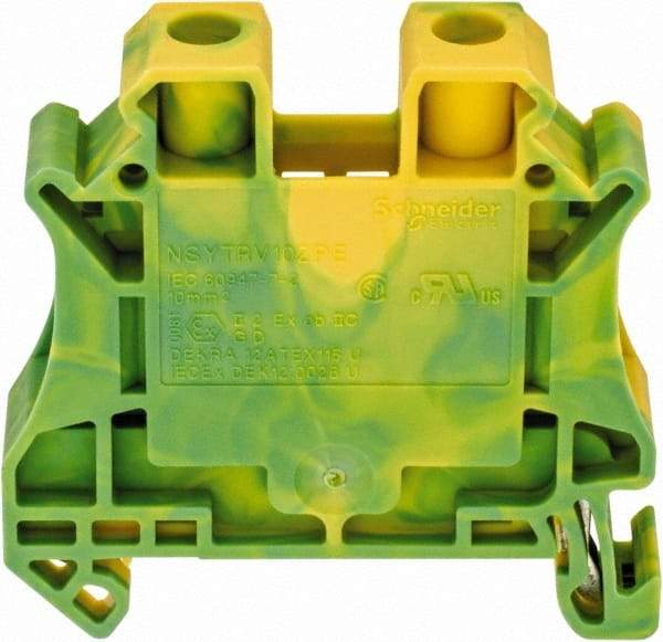 Schneider Electric - 1 Pole, 1,000 Volt, 76 Amp, -40 to 266°F, DIN Rail Mount, Polyamide Grounding Terminal Block - 2 Contacts, 20 to 6 AWG Compatibility, 47-1/2mm High - A1 Tooling