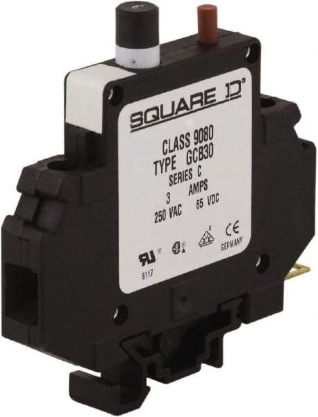 Square D - 3 Amp, 250 VAC, 65 VDC, 1 Pole, DIN Rail Mount Circuit Protector - Thermal Magnetic Trip, 16-10 AWG, 64mm Deep x 80mm High x - A1 Tooling