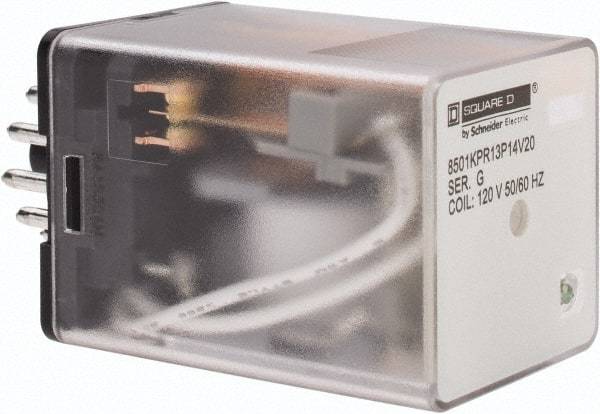 Square D - 11 Pins, 1 hp at 277 Volt & 1/3 hp at 120 Volt, 3 VA Power Rating, Octal Electromechanical Plug-in General Purpose Relay - 10 Amp at 250 VAC, 3PDT, 120 VAC at 50/60 Hz, 34.9mm Wide x 50.3mm High x 35.4mm Deep - A1 Tooling