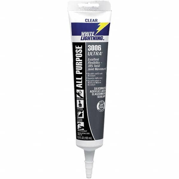 White Lightning - 5.5 oz Tube Clear Acrylic & Latex Sealant - -30 to 180°F Operating Temp, 45 min Tack Free Dry Time, 5 to 7 Days Full Cure Time - A1 Tooling