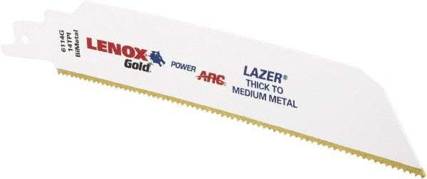 Lenox - 6" Long x 1" Thick, Bi-Metal Reciprocating Saw Blade - Tapered Profile, 14 TPI, Toothed Edge, Universal Shank - A1 Tooling