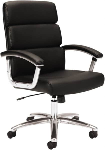 Basyx - 37-3/4" High Executive Mid Back Chair - 24" Wide x 24" Deep, Leather Seat, Black - A1 Tooling