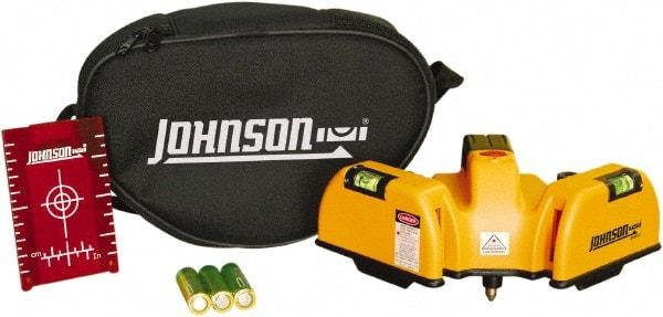 Johnson Level & Tool - 2 Beam 65' (Interior) Max Range Line Laser Level - Red Beam, 1/16" at 20' Accuracy, 6-1/2" Long x 4" Wide x 6-1/2" High, Battery Included - A1 Tooling