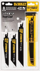 DeWALT - 8 Piece, 4" to 12" Long x 1" Thick, High Speed Steel Reciprocating Saw Blade Set - Tapered Profile, 6 to 10 Teeth per Inch, Toothed Edge - A1 Tooling