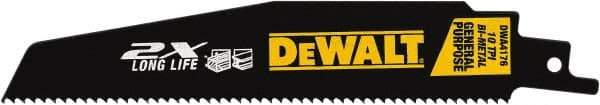 DeWALT - 6" Long x 1" Thick, High Speed Steel Reciprocating Saw Blade - Straight Profile, 10 TPI, Toothed Edge, Universal Shank - A1 Tooling