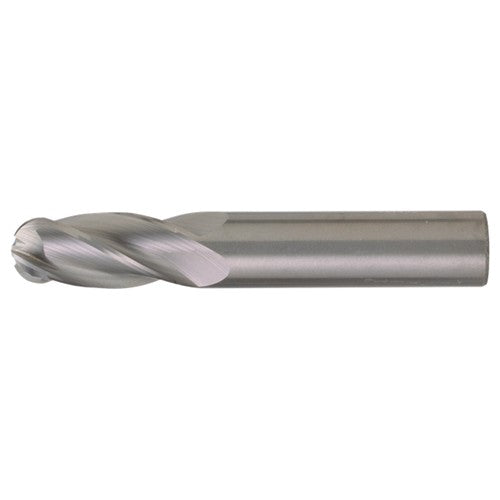 5/8″ Dia. × 5/8″ Shank × 3/4″ DOC × 3″ OAL, Carbide Bright, Spiral , 4 Flute, CW Helix, Round, Ballnose End Mill - Exact Industrial Supply