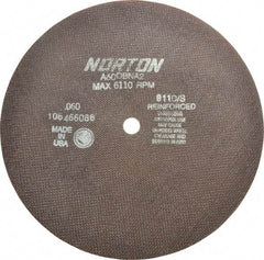 Norton - 10" 60 Grit Aluminum Oxide Cutoff Wheel - 0.06" Thick, 5/8" Arbor, 6,110 Max RPM, Use with Stationary Grinders - A1 Tooling