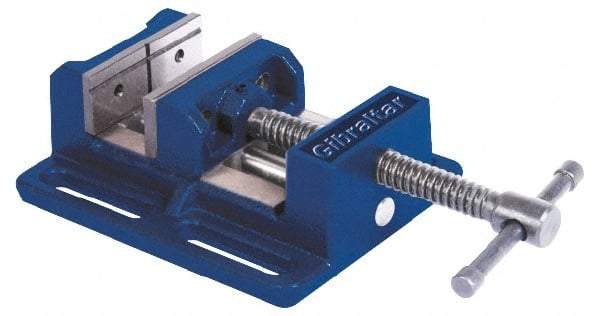 Gibraltar - 8" Jaw Opening Capacity x 2" Throat Depth, Horizontal Drill Press Vise - 8" Wide Jaw, Stationary Base, Standard Speed, 15-7/16" OAL x 3-9/16" Overall Height, Cast Iron - A1 Tooling