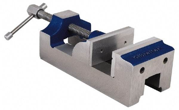 Gibraltar - 4" Jaw Opening Capacity x 1-3/4" Throat Depth, Horizontal Drill Press Vise - 4" Wide Jaw, Stationary Base, Standard Speed, 10-3/4" OAL, Cast Iron - A1 Tooling