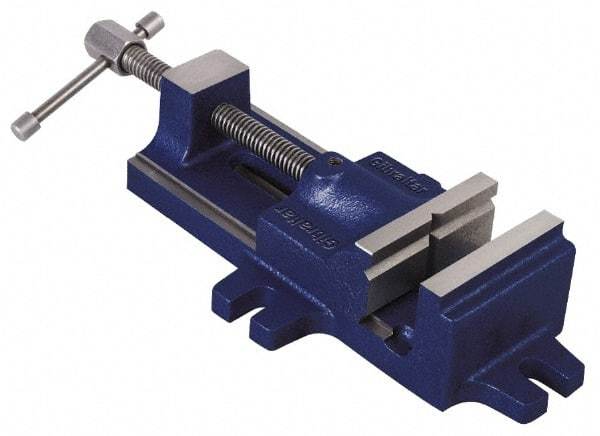 Gibraltar - 4" Jaw Opening Capacity x 1-1/2" Throat Depth, Horizontal Drill Press Vise - 3-1/2" Wide Jaw, Stationary Base, Standard Speed, 12-1/2" OAL, Cast Iron - A1 Tooling