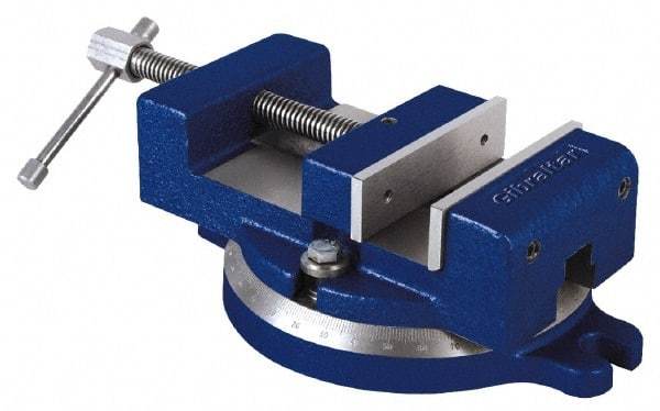 Gibraltar - 4-1/2" Jaw Width, 4" Jaw Opening Capacity, Horizontal Swivel Machine Vise - Manual Operation, 1 Station, 11-1/2" Long x 3-1/2" High x 1-1/4" Deep, 1-1/4" Jaw Height - A1 Tooling