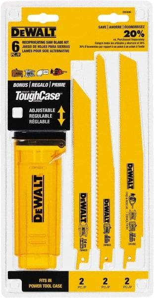 DeWALT - 6 Pieces, 8" to 9" Long x 0.04" Thickness, Bi-Metal Reciprocating Saw Blade Set - Straight Profile, 6 to 14 Teeth, Toothed Edge - A1 Tooling