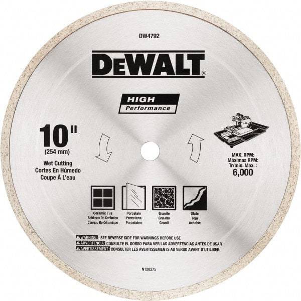 DeWALT - 10" Diam, 5/8" Arbor Hole Diam, Wet & Dry Cut Saw Blade - Diamond-Tipped, Standard Round Arbor - A1 Tooling