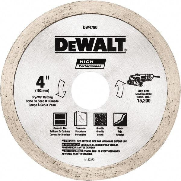 DeWALT - 4" Diam, 5/8 & 7/8" Arbor Hole Diam, Wet & Dry Cut Saw Blade - Diamond-Tipped, Standard Round Arbor - A1 Tooling