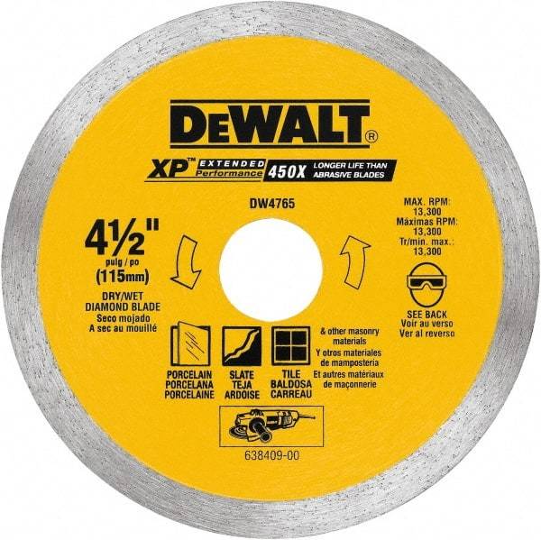 DeWALT - 4-3/8" Diam, 5/8 & 7/8" Arbor Hole Diam, Wet & Dry Cut Saw Blade - Diamond-Tipped, Standard Round Arbor - A1 Tooling