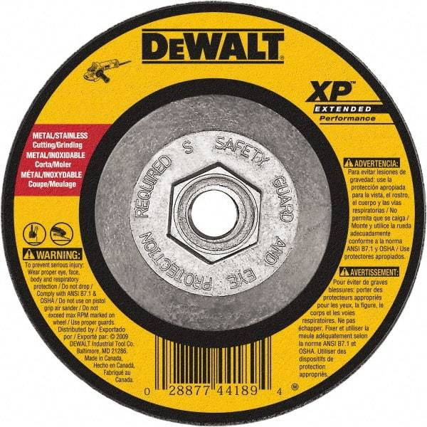 DeWALT - 24 Grit, 6" Wheel Diam, 1/4" Wheel Thickness, Type 27 Depressed Center Wheel - Zirconia Alumina, Resinoid Bond, 10,100 Max RPM, Compatible with Angle Grinder - A1 Tooling