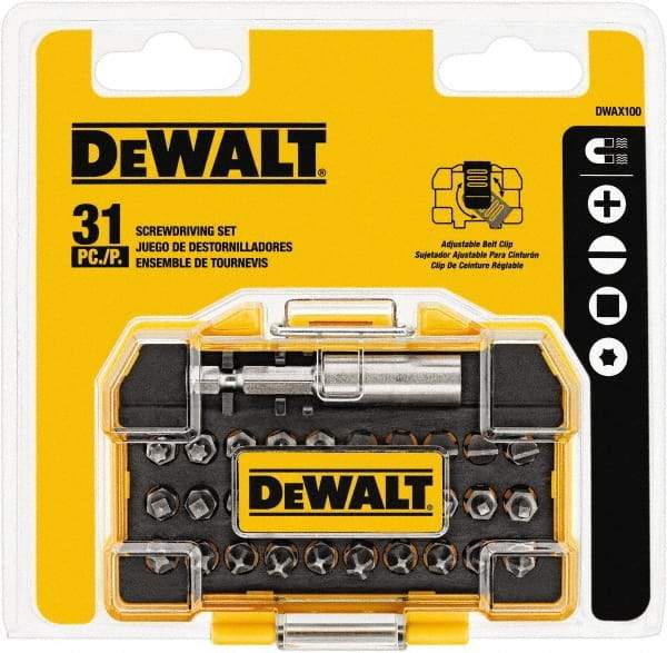 DeWALT - 31 Piece, 1/4" Drive Screwdriver Bit Set - #1, #2 & #3 Phillips, #1, #2 & #3 Square Recess, #6, #8 & #10 Slotted - A1 Tooling