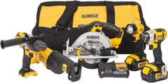 DeWALT - 5 Piece 20 Volt Cordless Tool Combination Kit - Includes 1/2" Hammerdrill, 1/4" Impact Driver, Reciprocating Saw, 6-1/2" Circular Saw & LED Worklight, Lithium-Ion Battery Included - A1 Tooling