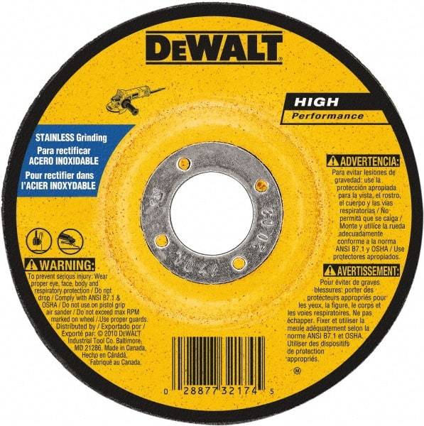 DeWALT - 30 Grit, 6" Wheel Diam, 1/4" Wheel Thickness, 7/8" Arbor Hole, Type 27 Depressed Center Wheel - Aluminum Oxide, 10,100 Max RPM, Compatible with Angle Grinder - A1 Tooling