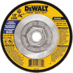 DeWALT - 30 Grit, 6" Wheel Diam, 1/8" Wheel Thickness, Type 27 Depressed Center Wheel - Aluminum Oxide, 10,100 Max RPM, Compatible with Angle Grinder - A1 Tooling