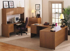 Hon - Wood Grain Laminate Center Drawer Desk with Center Drawer - 26" Wide x 15-3/8" Deep, Mahogany - A1 Tooling