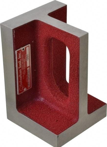 Suburban Tool - 1 Hole, 6" High x 4" Wide x 4" Deep, Right Angle Iron - Cast Iron, Precision Ground, 7/8" Thick, Parallel to within 0.00025" per 6", Square to within 0.0005" per 6" - A1 Tooling