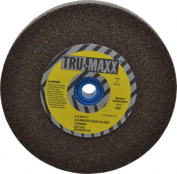 Tru-Maxx - 46 Grit Aluminum Oxide Bench & Pedestal Grinding Wheel - 6" Diam x 1" Hole x 3/4" Thick, 5410 Max RPM, O Hardness, Coarse Grade , Vitrified Bond - A1 Tooling