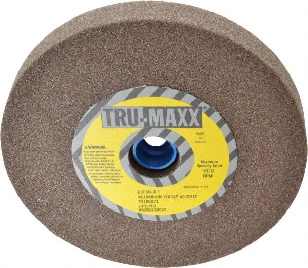 Tru-Maxx - 60 Grit Aluminum Oxide Bench & Pedestal Grinding Wheel - 6" Diam x 1" Hole x 3/4" Thick, 5410 Max RPM, O Hardness, Medium Grade , Vitrified Bond - A1 Tooling