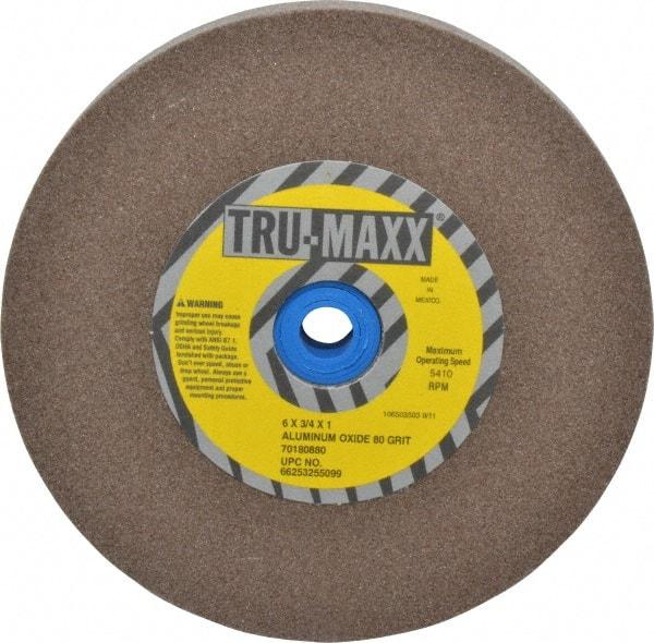 Tru-Maxx - 80 Grit Aluminum Oxide Bench & Pedestal Grinding Wheel - 6" Diam x 1" Hole x 3/4" Thick, 5410 Max RPM, O Hardness, Medium Grade , Vitrified Bond - A1 Tooling