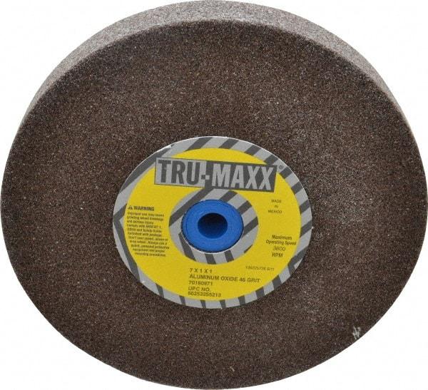 Tru-Maxx - 46 Grit Aluminum Oxide Bench & Pedestal Grinding Wheel - 7" Diam x 1" Hole x 1" Thick, 3600 Max RPM, O Hardness, Coarse Grade , Vitrified Bond - A1 Tooling