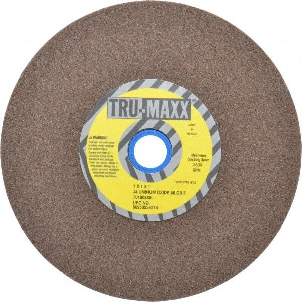 Tru-Maxx - 60 Grit Aluminum Oxide Bench & Pedestal Grinding Wheel - 7" Diam x 1" Hole x 1" Thick, 3600 Max RPM, O Hardness, Medium Grade , Vitrified Bond - A1 Tooling