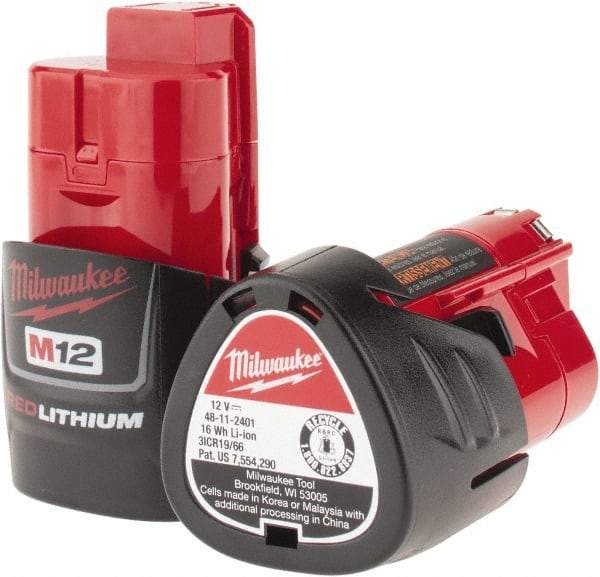 Milwaukee Tool - 12 Volt Lithium-Ion Power Tool Battery - 1.5 Ahr Capacity, 1/2 hr Charge Time, Series M12 RED - A1 Tooling