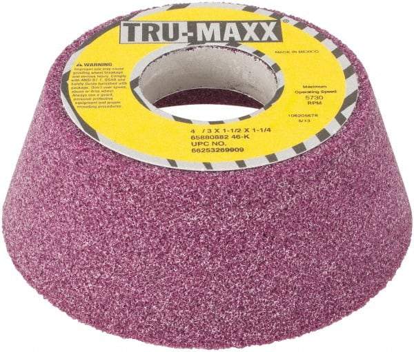 Tru-Maxx - 4" Diam x 1-1/4" Hole x 1-1/2" Thick, K Hardness, 46 Grit Surface Grinding Wheel - Aluminum Oxide, Type 11, Coarse Grade, Vitrified Bond, No Recess - A1 Tooling