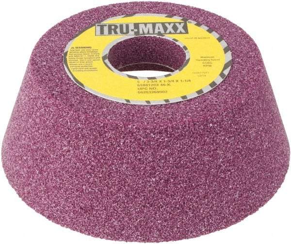 Tru-Maxx - 5" Diam x 1-1/4" Hole x 1-3/4" Thick, K Hardness, 46 Grit Surface Grinding Wheel - Aluminum Oxide, Type 11, Coarse Grade, Vitrified Bond, No Recess - A1 Tooling